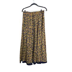 Zara Women's Maxi Skirt Elastic Waist‎ Floral  Pattern Yellow Blue Small Boho